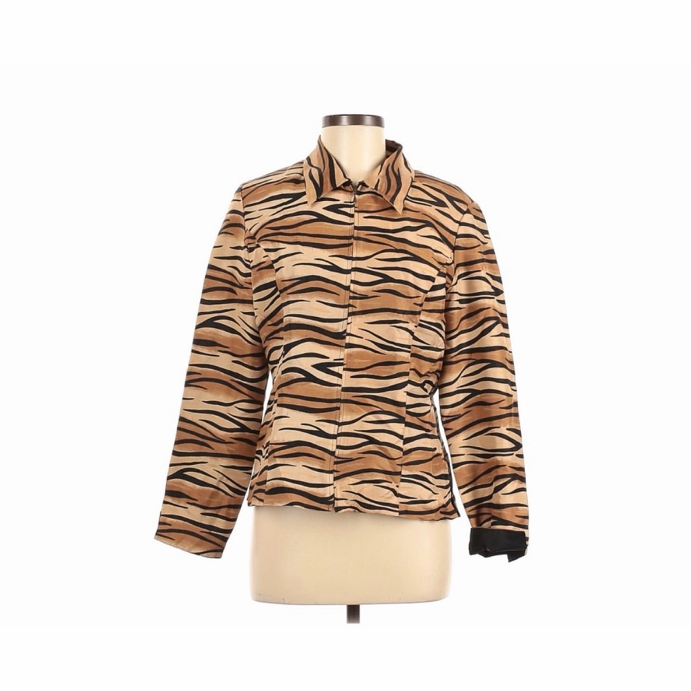 SilkLand Tan and Black Zebra Print Bomber Jacket